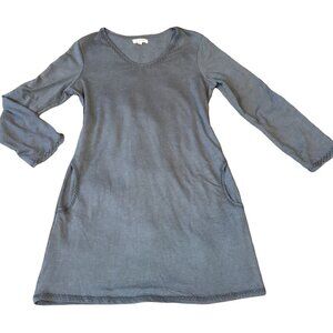 Max Studio Casual Pocket Tee-Shirt Shift Dress/Tunic Embroidered Sz M Gray 279i